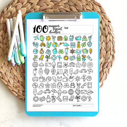 100 Travel Summer Doodles Tracking Chart