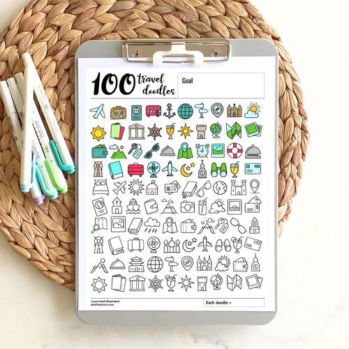 100 Travel World Doodles Tracking Chart