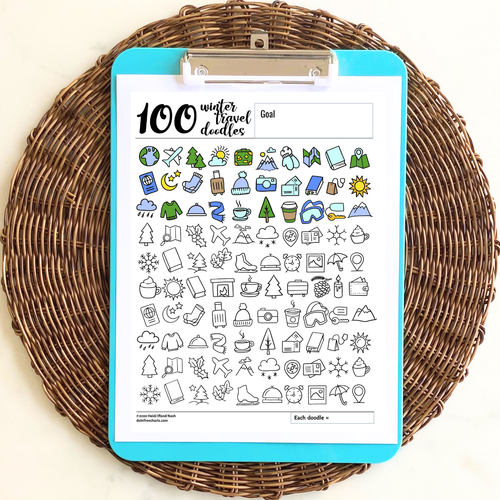 100 Travel Winter Doodles Tracking Chart