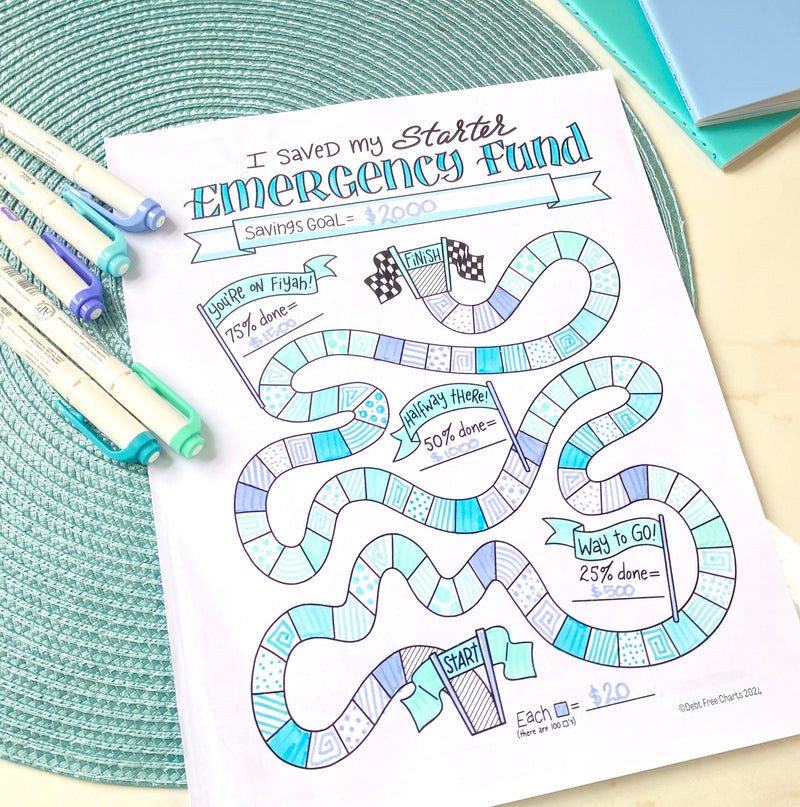 I Saved my Starter Emergency Fund Tracking Chart – Debt Free Charts
