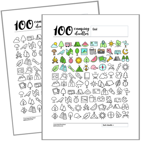 100 Travel Camping Doodles Tracking Chart