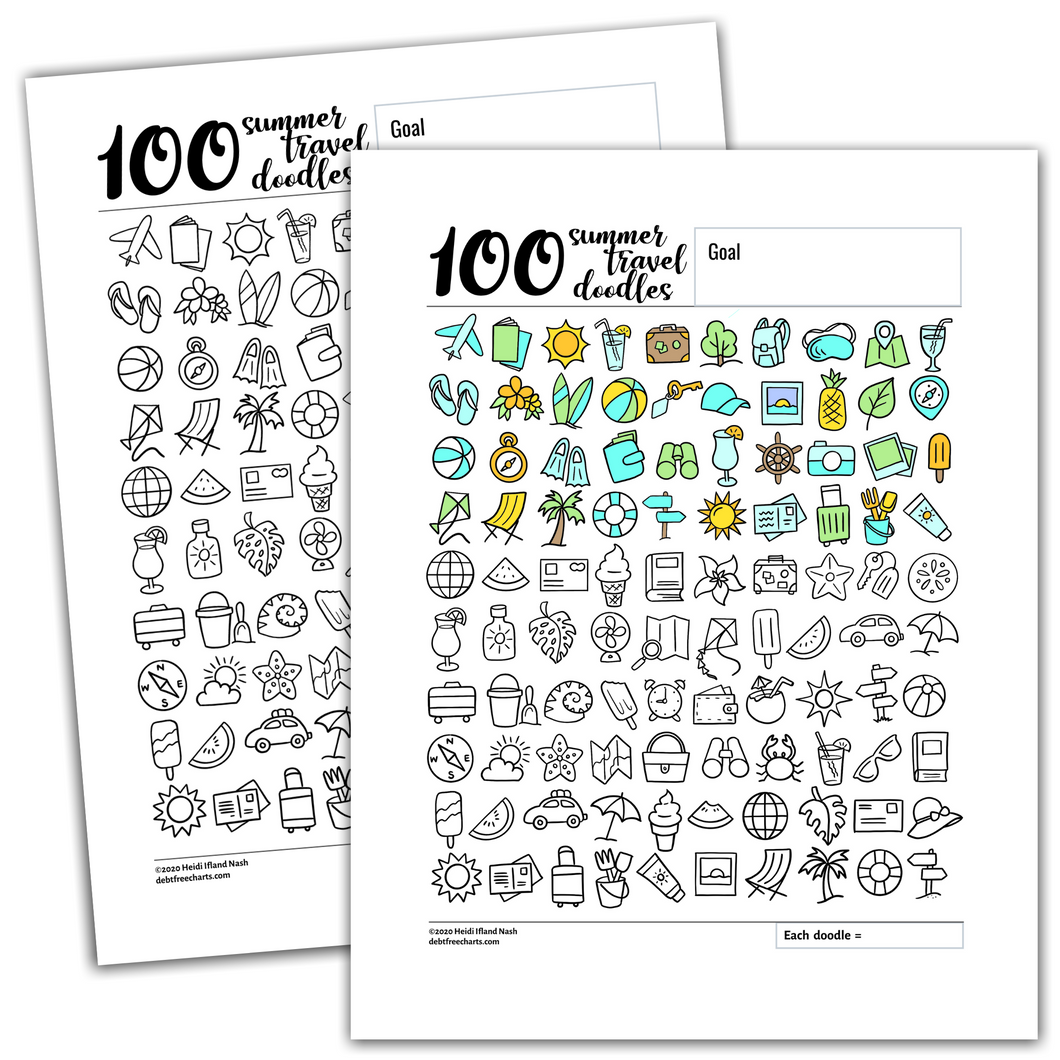 100 Travel Summer Doodles Tracking Chart