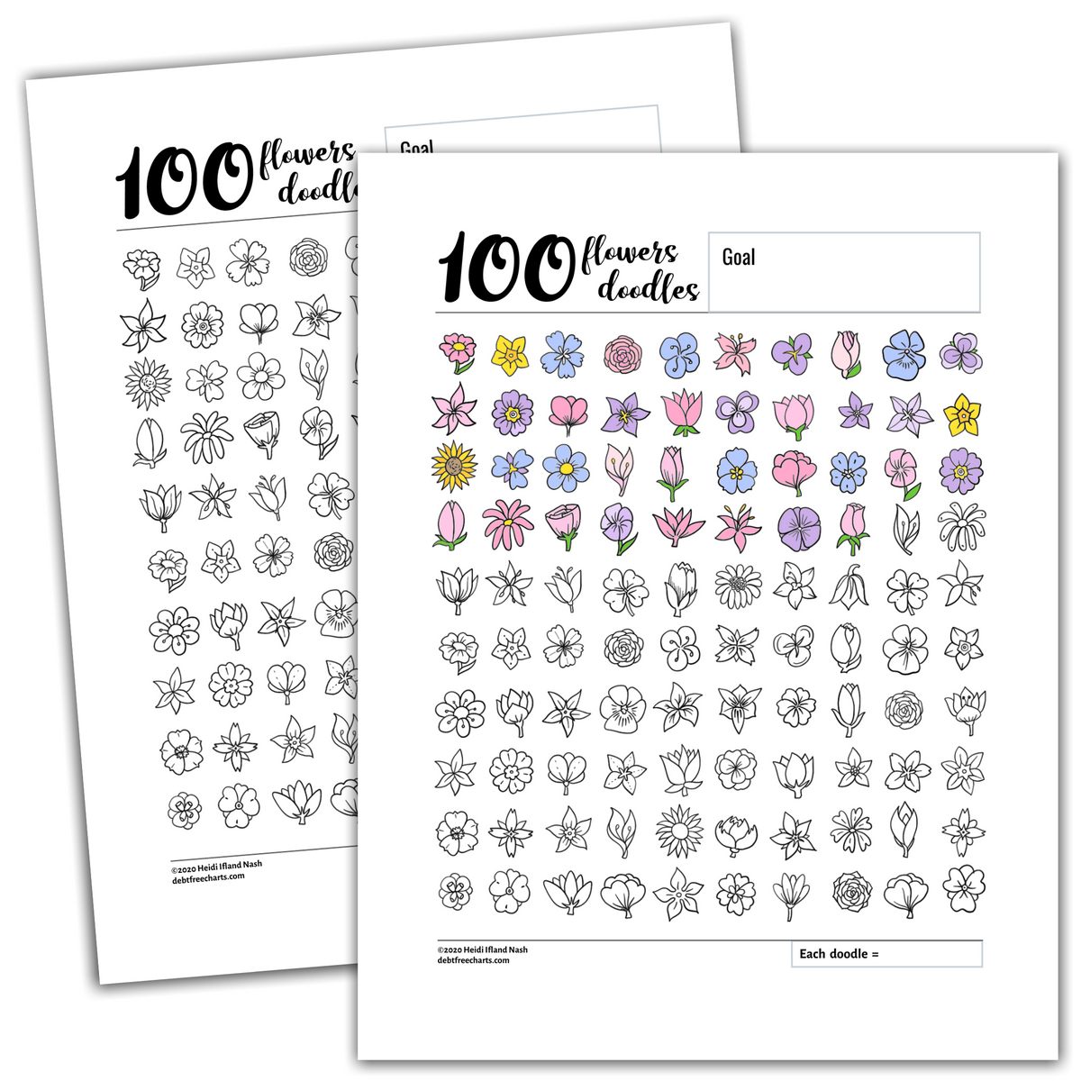 100-flowers-doodles-tracking-chart-debt-free-charts