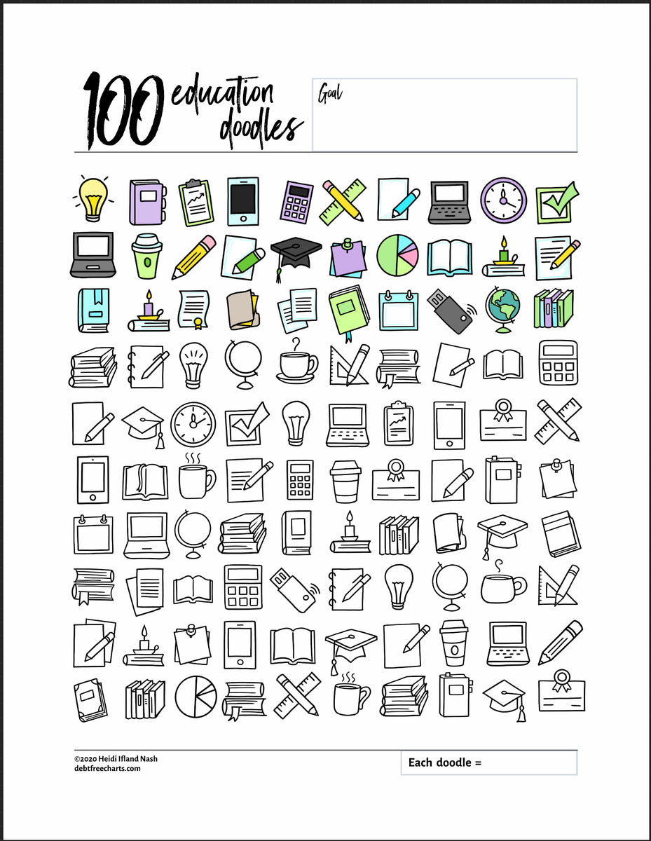 100 Education Doodles Tracking Chart – Debt Free Charts