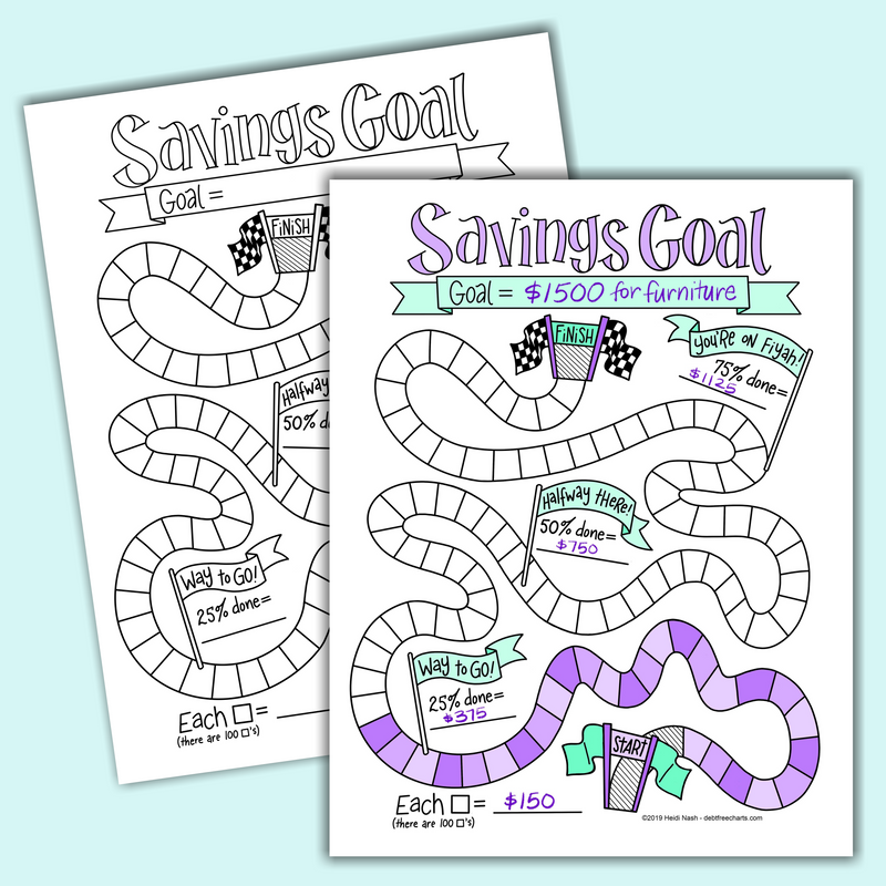 Savings Goal Game Tracking Chart – Debt Free Charts